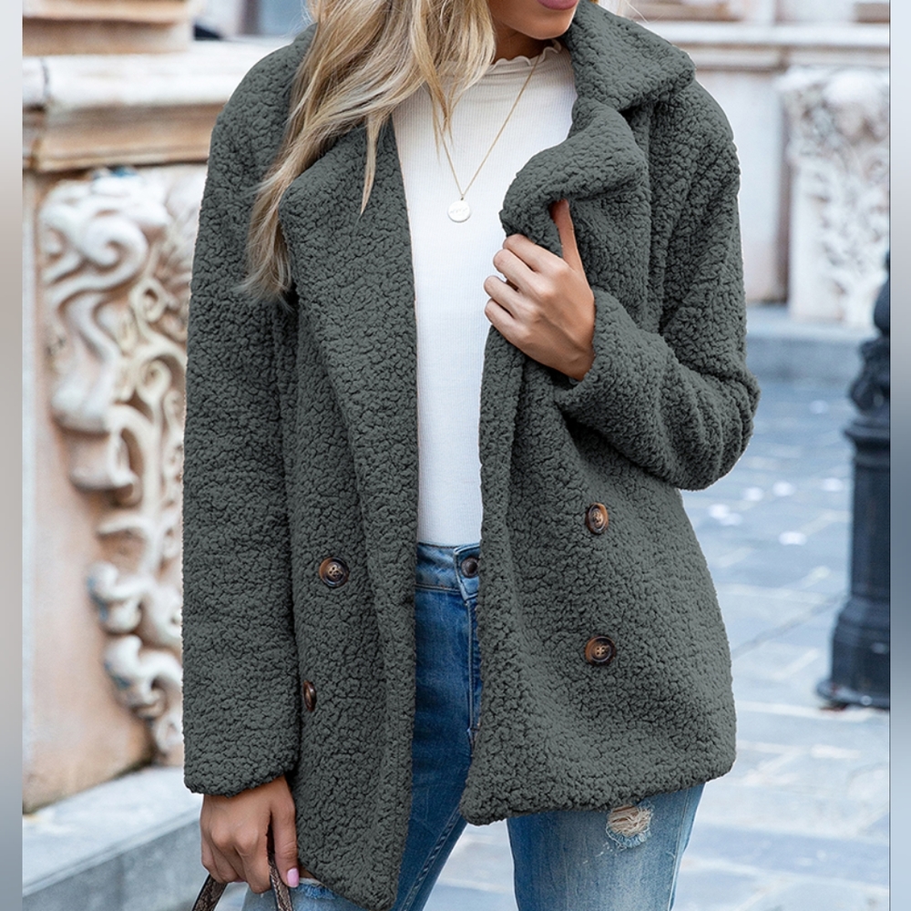 Sherpa Fusion Double-Breasted Coat - Dark Gray - Picture 2 of 5
